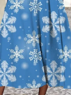 Women's Christmas Casual Dress Shift DressMidi Dress Blue 3/4 Length Sleeve Snowflake Ruched Print Fall Winter Round Neck Vacation Casual 2022 S M L XL XXL 3XL -Fashion Life Shop znrfxj1663899565693