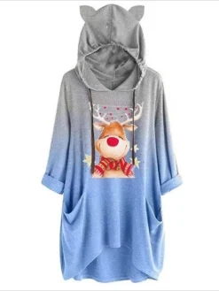 Women's Casual Dress Christmas Dress Hoodie Dress Ombre Deer Pocket Print Hooded Mini Dress Active Fashion Outdoor Christmas Long Sleeve Loose Fit Yellow Pink Orange Fall Winter S M L XL XXL -Fashion Life Shop znrqda1694594389582