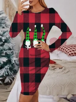 Women's Christmas Casual Dress Print Dress Green Blue Wine Dark Green Red Long Sleeve ElkTree Snowflake Print Winter Autumn Crew Neck Fashion Casual Fall Dress 2022 S M L XL 2XL 3XL 4XL 5XL 6XL -Fashion Life Shop zosfjj1666064501115