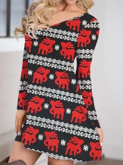 Women's Casual Dress Christmas Dress Sweatshirt Dress Butterfly Ugly Christmas Print Crew Neck Mini Dress Fashion Streetwear Christmas Street Long Sleeve Regular Fit Pink Red Fuchsia Fall Winter S M -Fashion Life Shop zoumig1695888557917