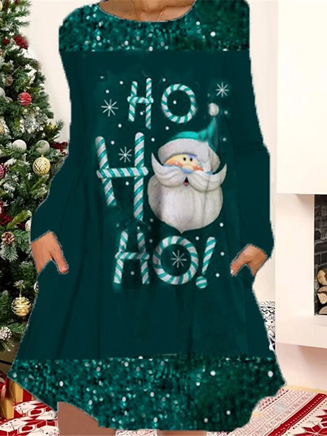 Women's Christmas Casual Dress T Shirt Dress Tee Dress Shift Dress Mini Dress Blue Wine Dark Green Long Sleeve Letter Pocket Winter Fall Autumn Crew Neck Fashion Christmas Daily 2022 S M L XL XXL 3XL 4 Women's Christmas Casual Dress T Shirt Dress Tee Dress Shift Dress Mini Dress Blue Wine Dark Green Long Sleeve Letter Pocket Winter Fall Autumn Crew Neck Fashion Christmas Daily 2022 S M L XL XXL 3XL - Image 4