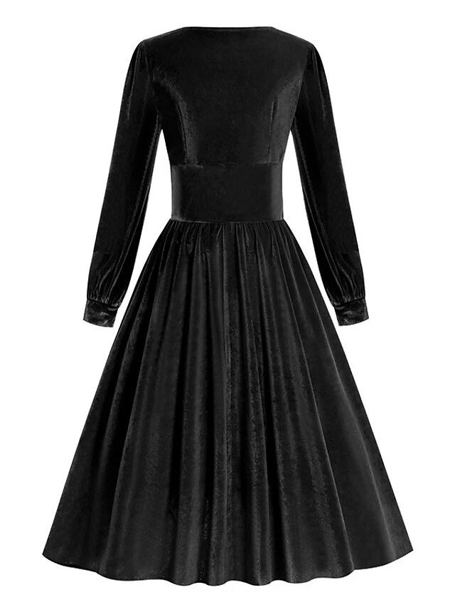 Women's Christmas Swing Dress Vintage Dress Midi Dress Green Black Red Long Sleeve Pure Color Ruched Winter Fall Square Neck Vintage Stylish 2022 S M L XL XXL 7 Women's Christmas Swing Dress Vintage Dress Midi Dress Green Black Red Long Sleeve Pure Color Ruched Winter Fall Square Neck Vintage Stylish 2022 S M L XL XXL - Image 7