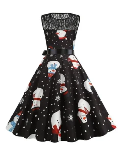 Women‘s Christmas Retro 1950s Vintage Dress Midi Dress Party Patchwork Bow Santa Claus Crew Neck Sleeveless Regular Fit Fall Winter 2023 Black White S M L XL -Fashion Life Shop zrgyiu1694501420284