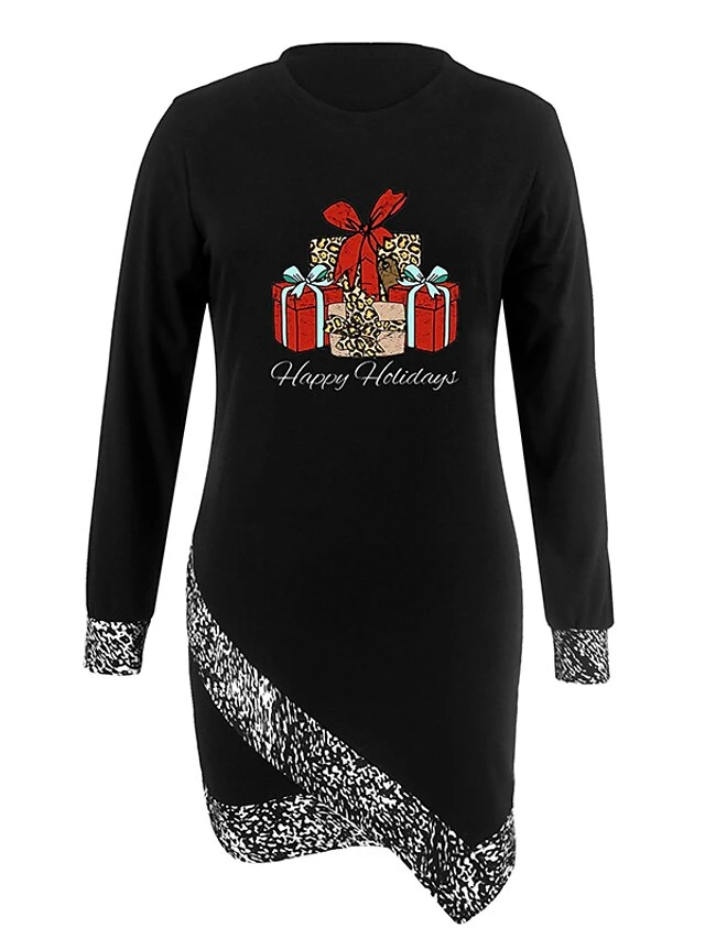 Women‘s Christmas Casual Dress Shift Dress Sheath Dress Mini Dress Black And White Black Gray Black And White Stripes Long Sleeve Elk Patchwork Winter Fall Autumn Crew Neck Fashion Date 2022 S M L XL 6 Women‘s Christmas Casual Dress Shift Dress Sheath Dress Mini Dress Black And White Black Gray Black And White Stripes Long Sleeve Elk Patchwork Winter Fall Autumn Crew Neck Fashion Date 2022 S M L XL - Image 6