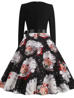 Women's Christmas Swing Dress Vintage DressKnee Length Dress Blue Red Navy Blue Black Long Sleeve Plaid Santa Claus Elk Bow Print Fall Winter V Neck Vacation Vintage 2022 S M L XL XXL 3XL -Fashion Life Shop zrnhxx1665293396947