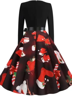 Women's Christmas Knee Length Dress Wine Green Orange Black Red Brown Navy Blue Long Sleeve Print Bow Print Fall Winter V Neck Casual Vintage2021 S M L XL XXL 3XL 34 Women's Christmas Knee Length Dress Wine Green Orange Black Red Brown Navy Blue Long Sleeve Print Bow Print Fall Winter V Neck Casual Vintage2021 S M L XL XXL 3XL -Fashion Life Shop ztuira1629971431587
