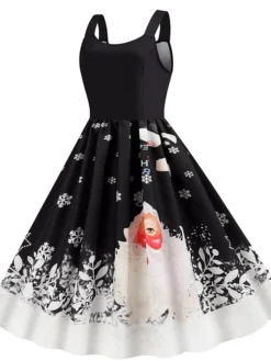 Women's Christmas Midi Dress Black Red Sleeveless Santa Claus Print Spring Summer Spaghetti Strap 2022 S M L XL 2XL -Fashion Life Shop zucdsc1667980442051