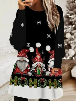 Women‘s Christmas Sweatshirt Dress Shift Dress Mini Dress Green Black Red Long Sleeve Plaid Pocket Winter Fall Autumn Crew Neck Daily Loose Fit 2022 S M L XL XXL 3XL