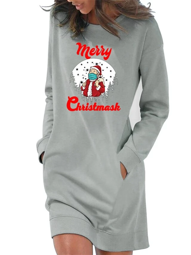 Women‘s Christmas Hoodie Dress Winter Dress Light Blue Grey White Long Sleeve Letter Santa Claus Pocket Print Winter Fall Crew Neck Stylish Fall Dress Loose Fit 2022 S M L XL 2XL / Cotton 5 Women‘s Christmas Hoodie Dress Winter Dress Light Blue Grey White Long Sleeve Letter Santa Claus Pocket Print Winter Fall Crew Neck Stylish Fall Dress Loose Fit 2022 S M L XL 2XL / Cotton - Image 5