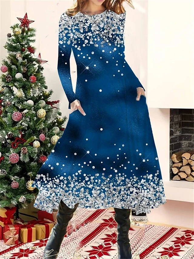 Women's Christmas Casual Dress Swing Dress Midi Dress Blue Wine Royal Blue Long Sleeve Plaid Pocket Winter Fall Autumn Fashion Christmas Daily 2022 S M L XL XXL 3XL 4 Women's Christmas Casual Dress Swing Dress Midi Dress Blue Wine Royal Blue Long Sleeve Plaid Pocket Winter Fall Autumn Fashion Christmas Daily 2022 S M L XL XXL 3XL - Image 4