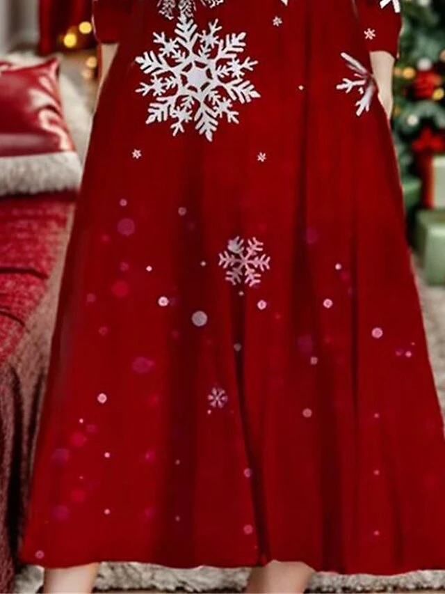 Women's Casual Dress Christmas Dress Winter Dress Snowflake Zipper Print Crew Neck Midi Dress Fashion Streetwear Outdoor Christmas Half Sleeve Loose Fit Wine Fall Winter S M L XL XXL 3 Women's Casual Dress Christmas Dress Winter Dress Snowflake Zipper Print Crew Neck Midi Dress Fashion Streetwear Outdoor Christmas Half Sleeve Loose Fit Wine Fall Winter S M L XL XXL - Image 3