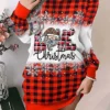 Women‘s Christmas Casual Dress Hoodie Dress Mini Dress Fashion Daily Outdoor Vacation Going Out V Neck Print Bell Regular Fit Red S M L XL XXL