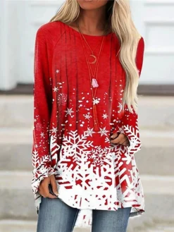 Women's Christmas Casual Dress T Shirt Dress Tee Dress Shift Dress Mini Dress Green Black Red Long Sleeve Snowflake Print Winter Fall Autumn Crew Neck Fashion Daily Date 2022 XXS XS S M L XL XXL 3XL